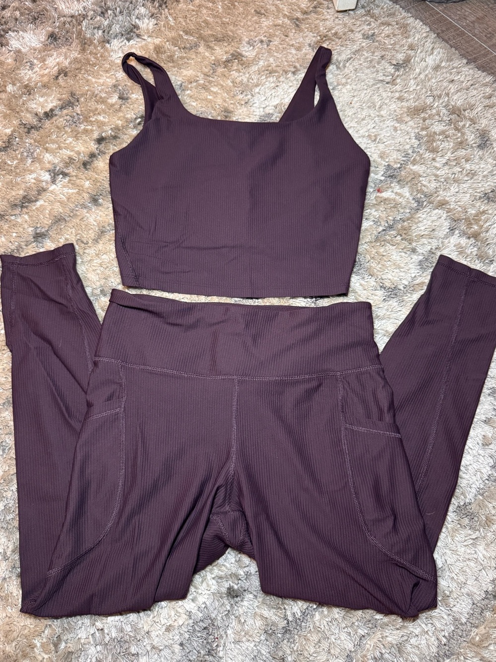 Old Navy Ribbed High-Waist Leggings and Crop Tank Set - Plum